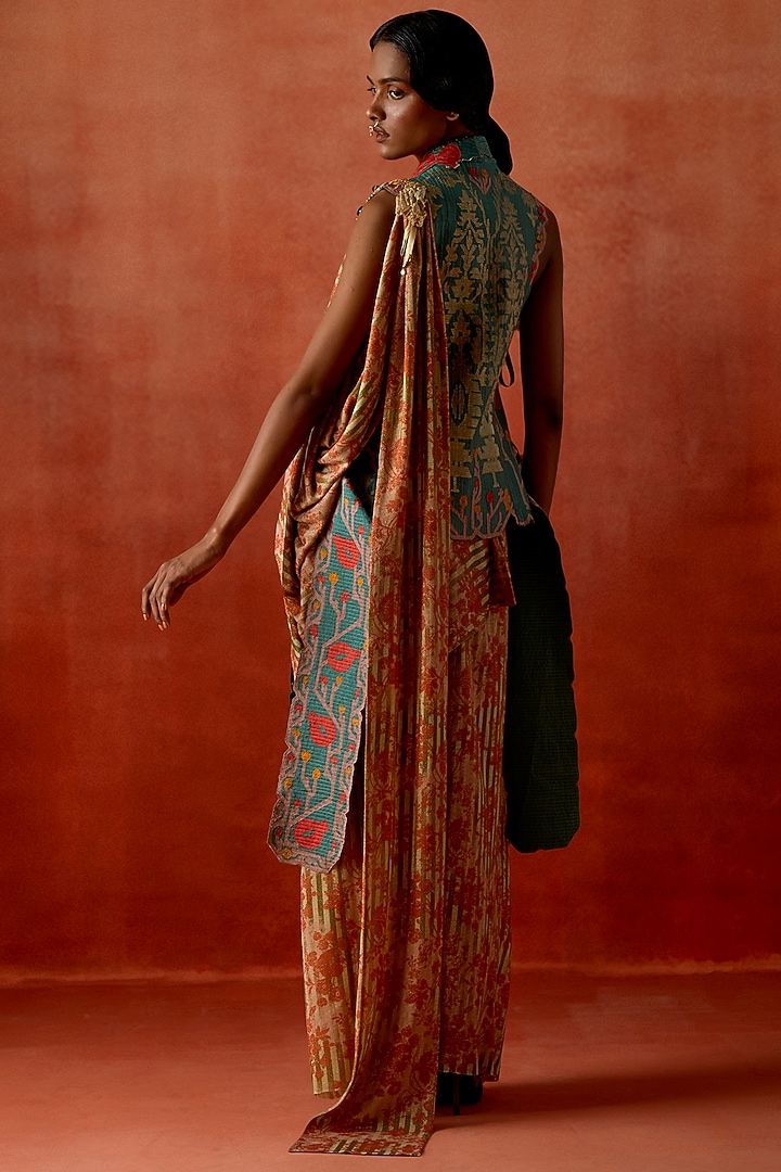Gold Jersey Draped Skirt Set by Jajaabor at Pernia's Pop Up Shop