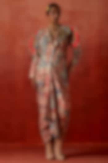 Multi-Colored Silk Chanderi Embroidered & Printed Skirt Set by Jajaabor at Pernia's Pop Up Shop