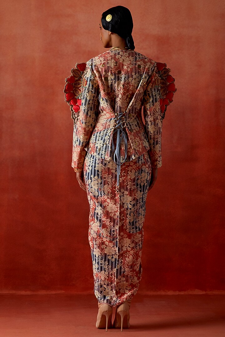 Multi-Colored Silk Chanderi Embroidered & Printed Skirt Set by Jajaabor at Pernia's Pop Up Shop