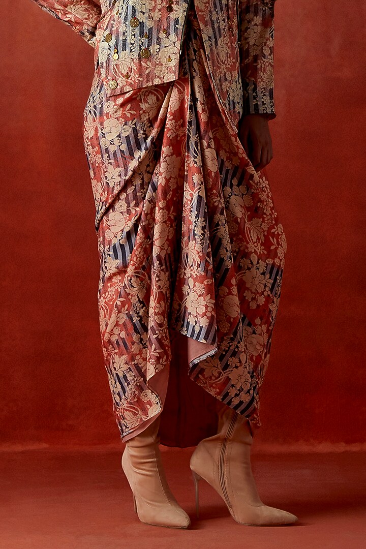 Multi-Colored Silk Chanderi Embroidered & Printed Skirt Set by Jajaabor at Pernia's Pop Up Shop