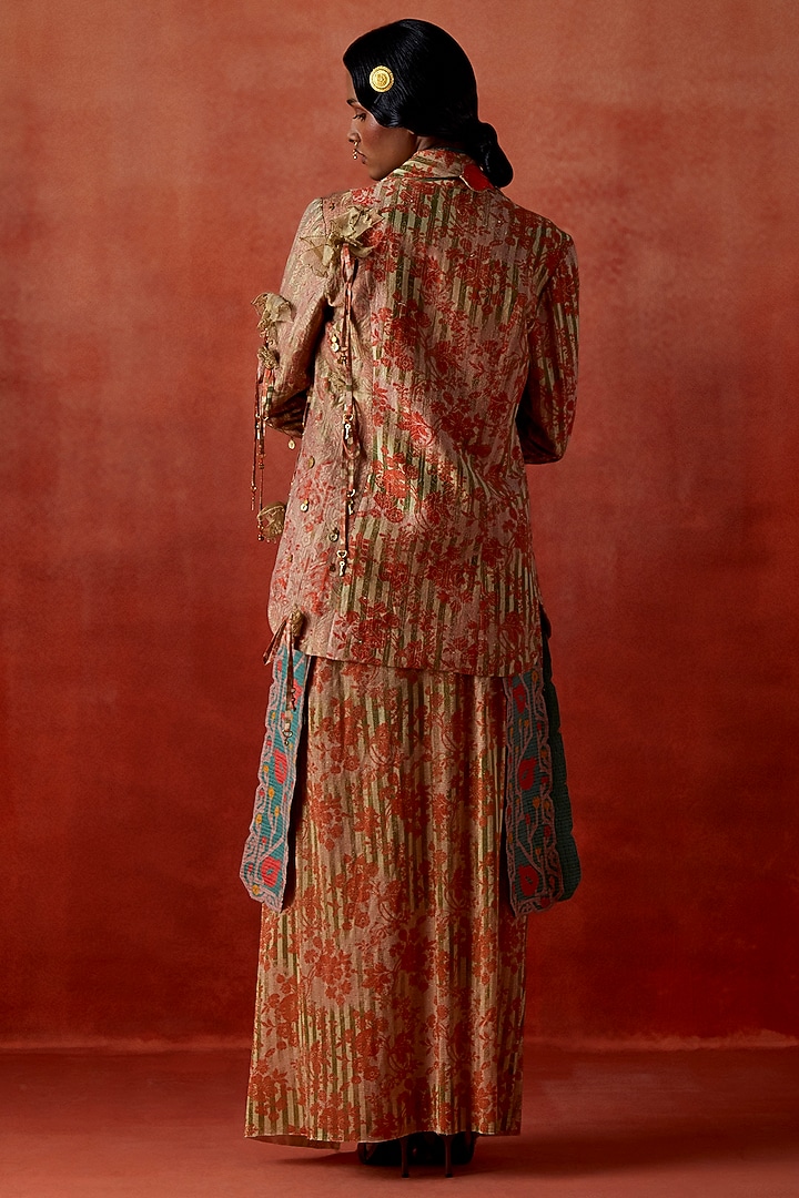Teal Silk Chanderi Embroidered Jacket Set by Jajaabor at Pernia's Pop Up Shop
