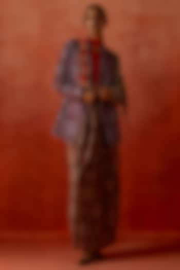 Wine Silk Chanderi Embroidered Jacket Set by Jajaabor at Pernia's Pop Up Shop