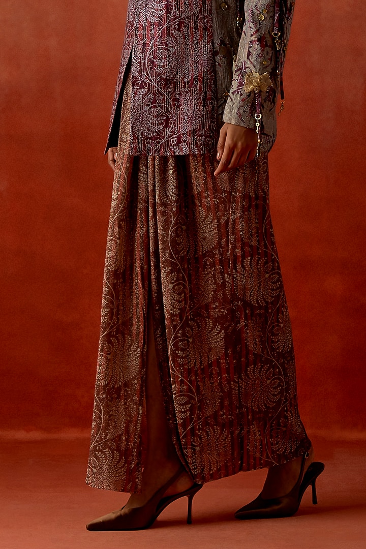 Wine Silk Chanderi Embroidered Jacket Set by Jajaabor at Pernia's Pop Up Shop