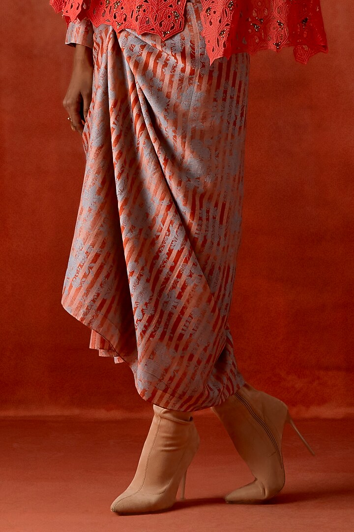 Coral Silk Chanderi Cutwork Cape With Party Wear Dress by Jajaabor at Pernia's Pop Up Shop