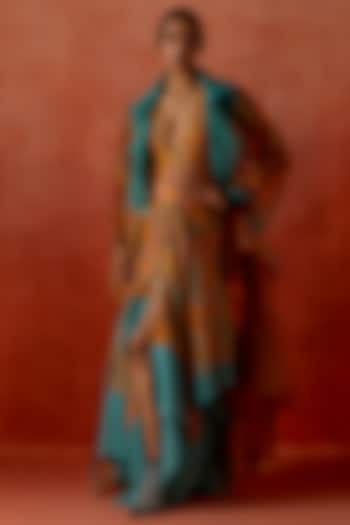 Teal & Mustard Jersey Layered Skirt Set by Jajaabor at Pernia's Pop Up Shop