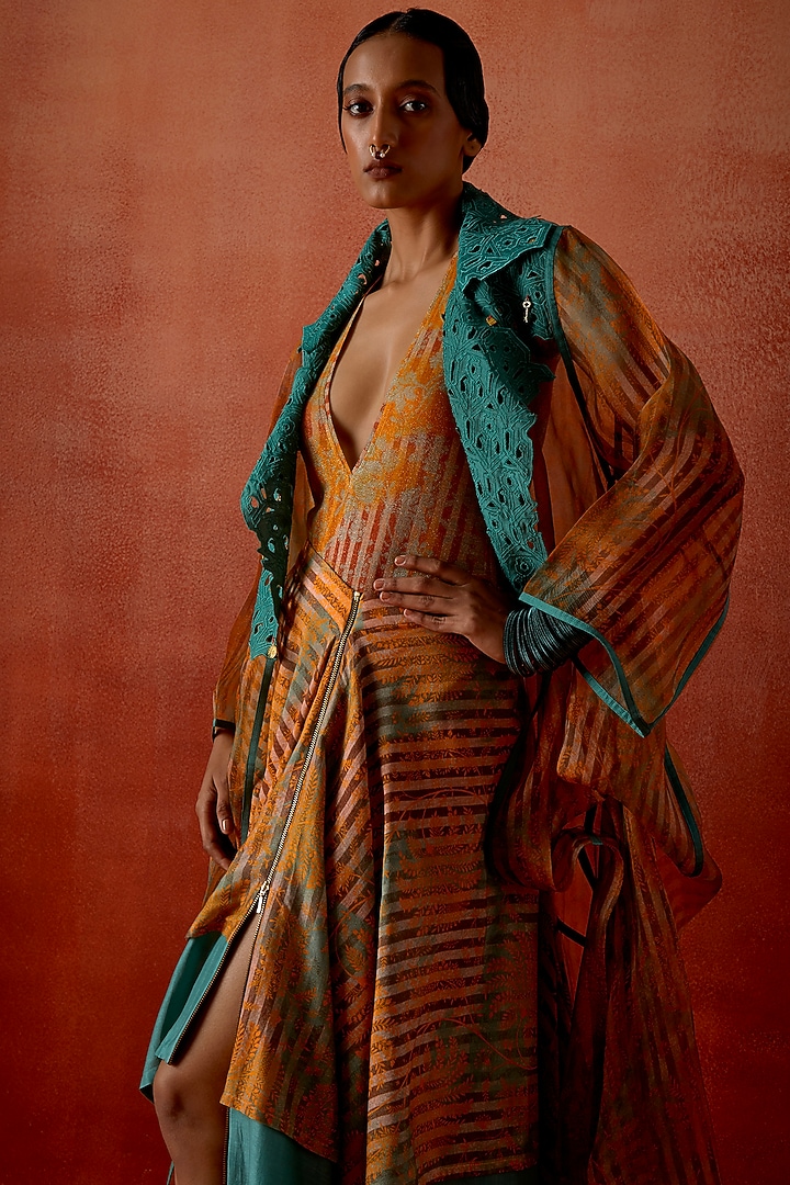 Teal & Mustard Jersey Layered Skirt Set by Jajaabor at Pernia's Pop Up Shop