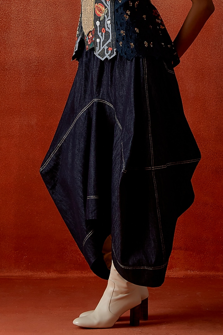 Indigo Silk Chanderi Angrakha Jacket Set by Jajaabor at Pernia's Pop Up Shop