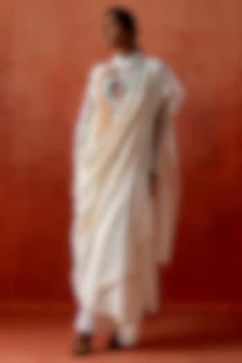 Ivory Silk Chanderi Angrakha Jacket Kurta Set by Jajaabor at Pernia's Pop Up Shop