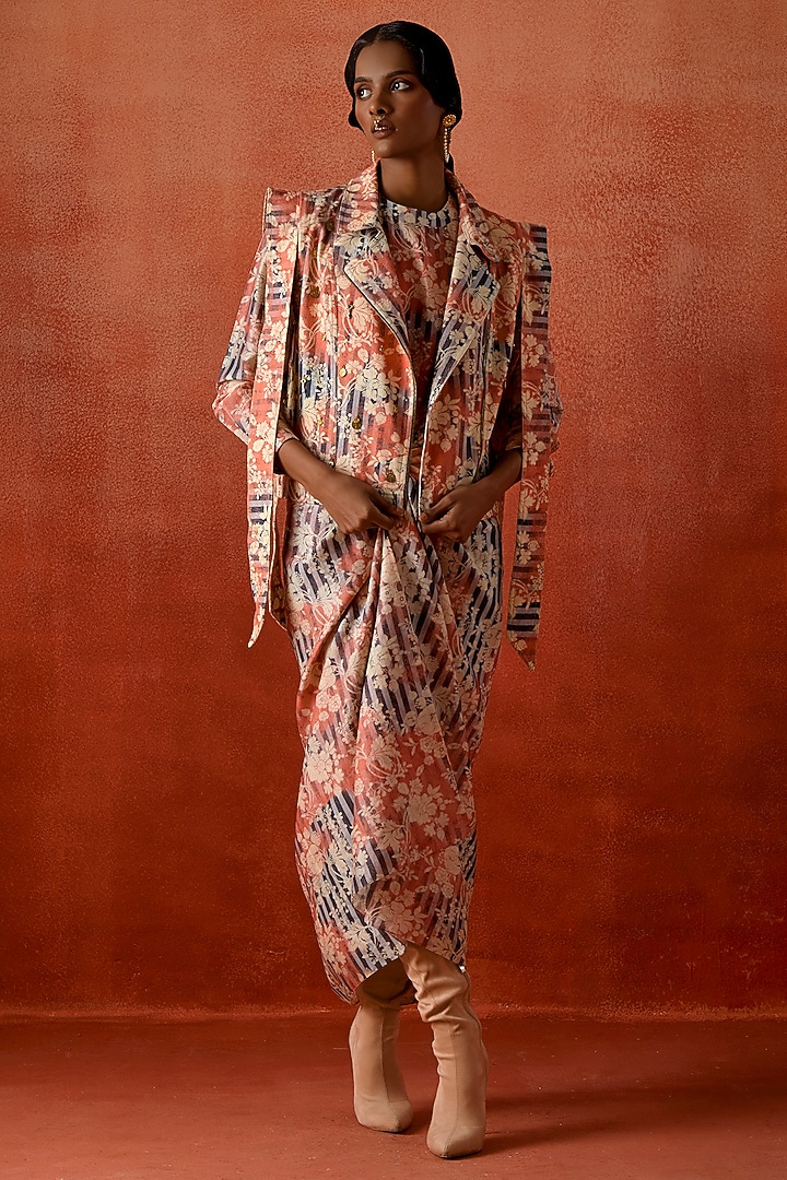 Multi-Colored Denim Printed Jacket Cocktail Dress by Jajaabor at Pernia's Pop Up Shop