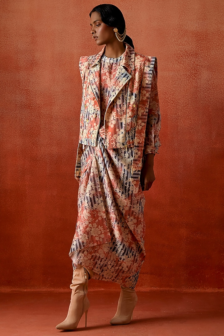 Multi-Colored Denim Printed Jacket Cocktail Dress by Jajaabor at Pernia's Pop Up Shop