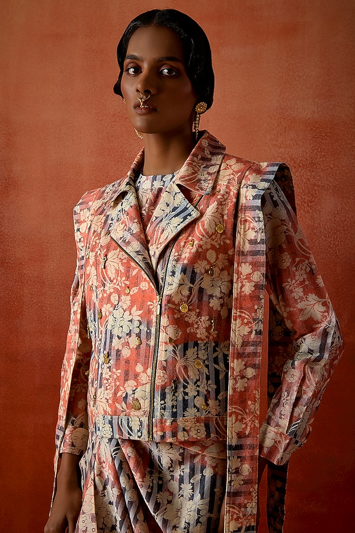 Multi-Colored Denim Printed Jacket Cocktail Dress by Jajaabor at Pernia's Pop Up Shop
