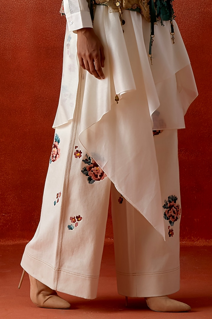 Teal Silk Chanderi 3D Floral Jacket Set by Jajaabor at Pernia's Pop Up Shop