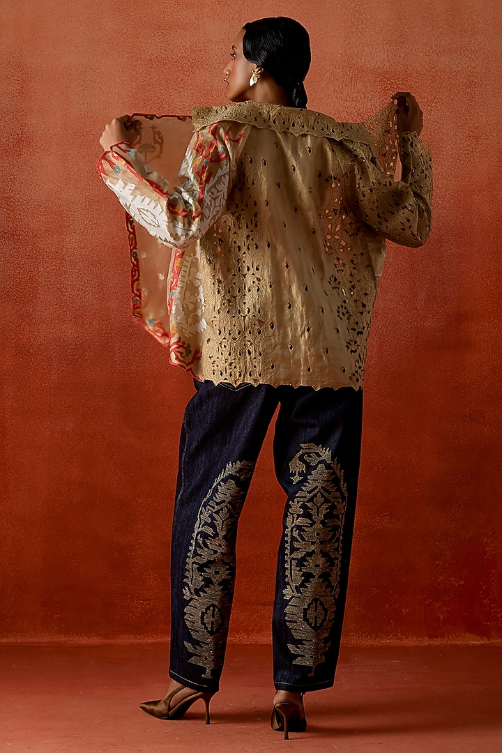 Gold Tissue Embroidered Jacket Set by Jajaabor at Pernia's Pop Up Shop