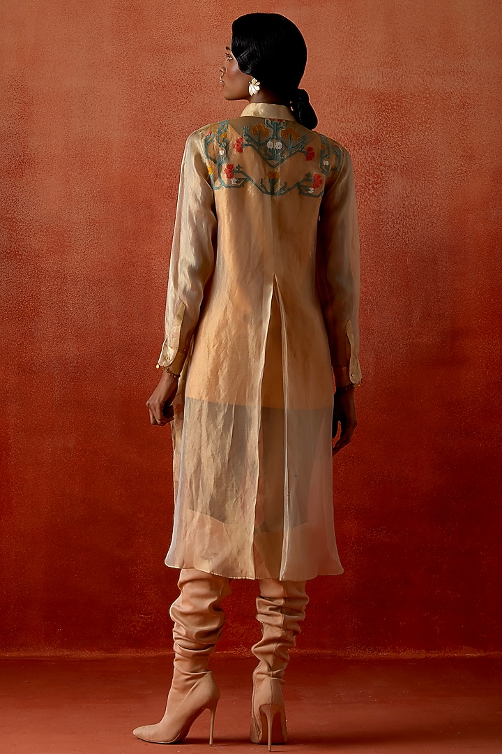 Gold Tissue Embroidered Shirt by Jajaabor at Pernia's Pop Up Shop