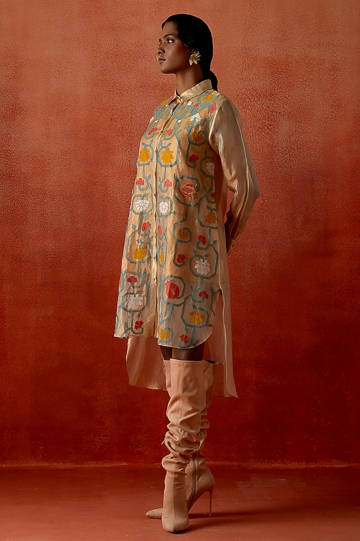 Gold Tissue Embroidered Shirt by Jajaabor at Pernia's Pop Up Shop