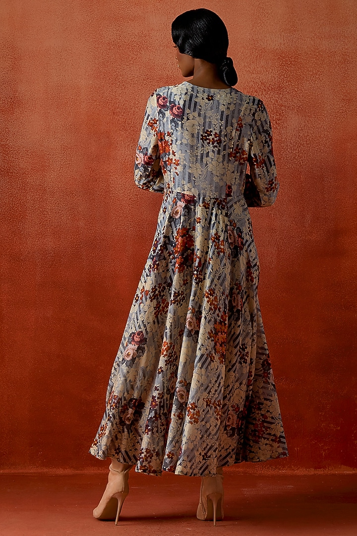 Multi-Colored Silk Chanderi Printed Party Wear Anarkali Set by Jajaabor at Pernia's Pop Up Shop