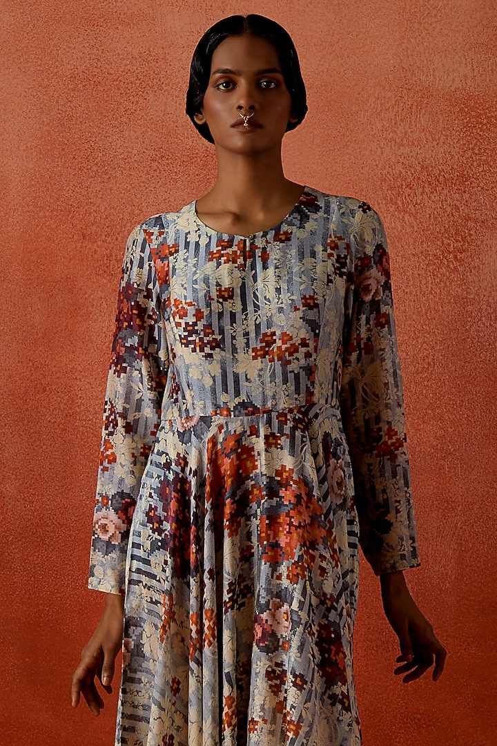 Multi-Colored Silk Chanderi Printed Party Wear Anarkali Set by Jajaabor at Pernia's Pop Up Shop