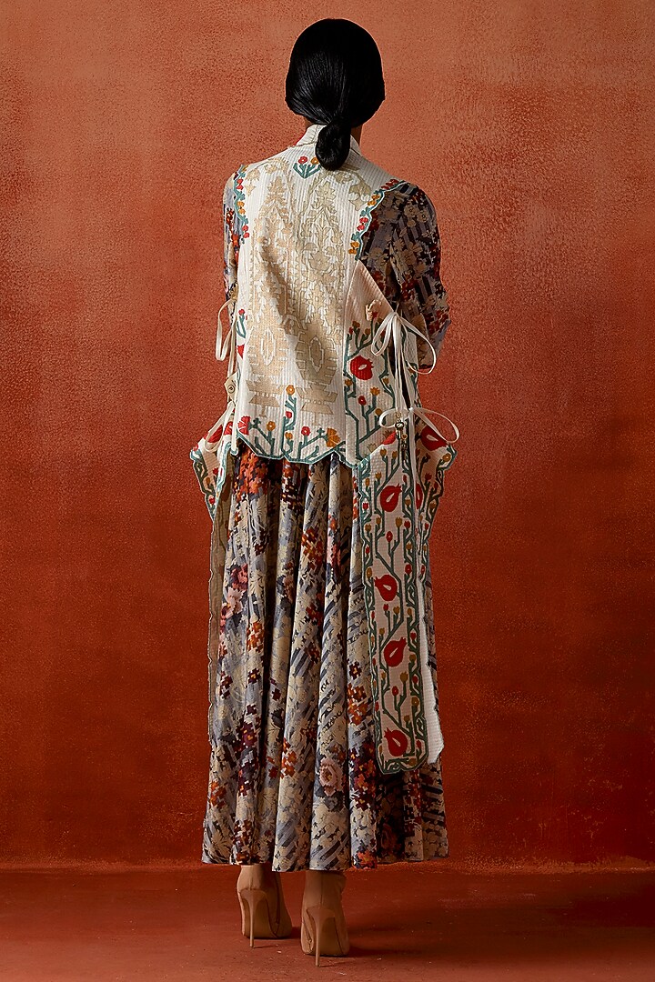 Ivory Silk Chanderi Jacket With Wedding Anarkali by Jajaabor at Pernia's Pop Up Shop