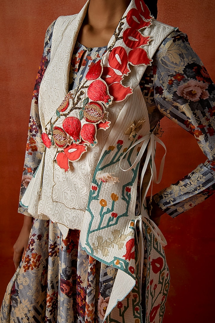 Ivory Silk Chanderi Jacket With Wedding Anarkali by Jajaabor at Pernia's Pop Up Shop