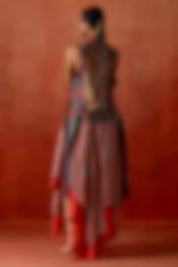 Wine Silk Chanderi Embroidered Jacket Set by Jajaabor at Pernia's Pop Up Shop