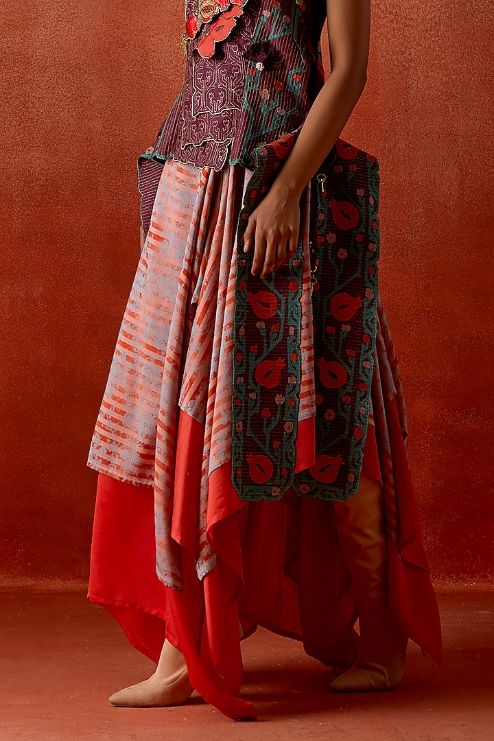 Wine Silk Chanderi Embroidered Jacket Set by Jajaabor at Pernia's Pop Up Shop