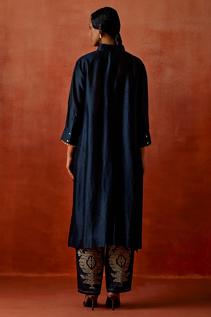 Indigo Silk Chanderi & Denim Co-Ord Set by Jajaabor at Pernia's Pop Up Shop
