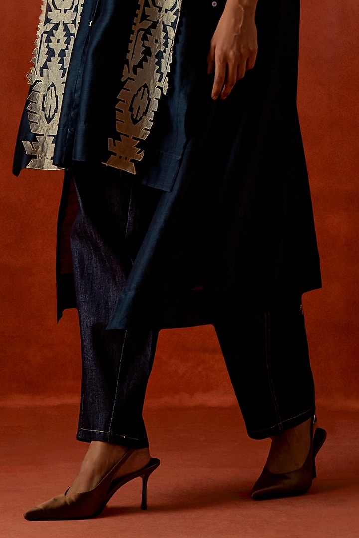 Indigo Silk Chanderi & Denim Co-Ord Set by Jajaabor at Pernia's Pop Up Shop