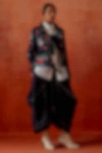 Indigo Denim Embroidered Jacket Set by Jajaabor at Pernia's Pop Up Shop