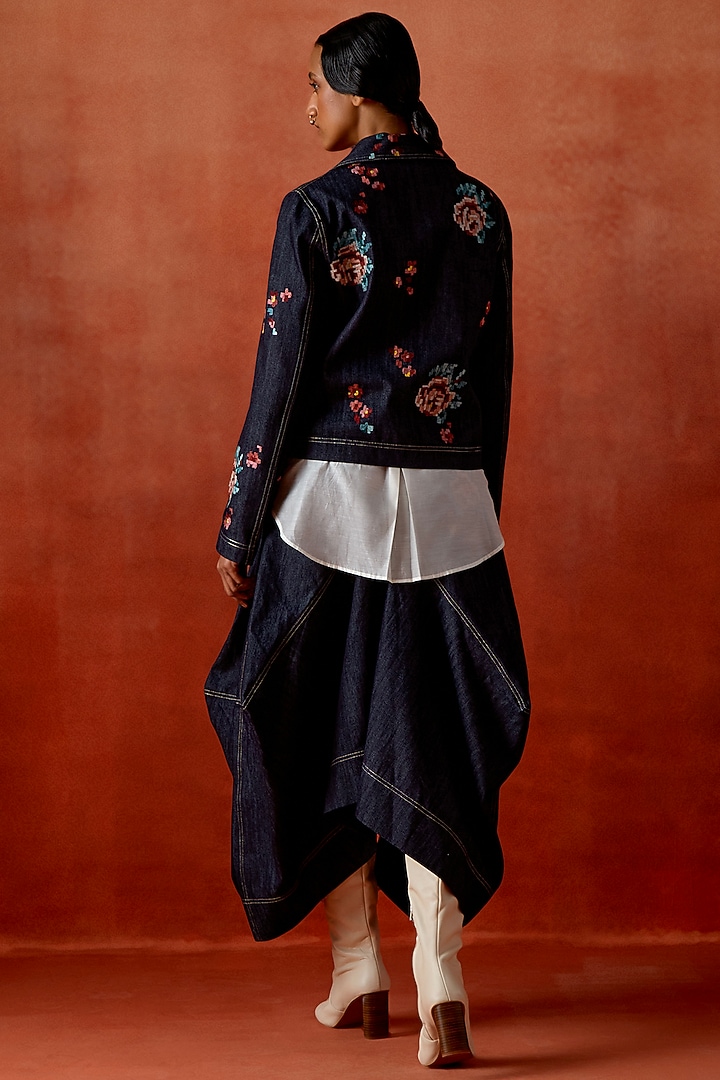 Indigo Denim Embroidered Jacket Set by Jajaabor at Pernia's Pop Up Shop