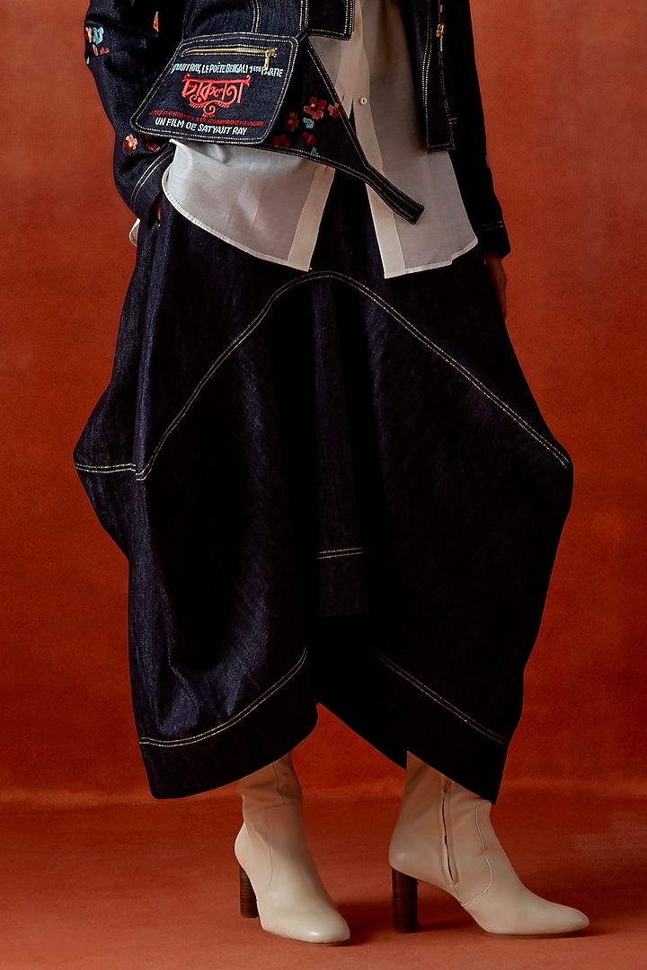 Indigo Denim Embroidered Jacket Set by Jajaabor at Pernia's Pop Up Shop