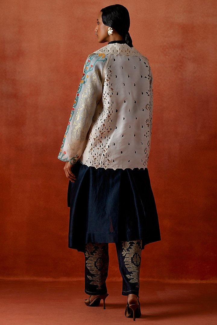 Ivory Silk Organza Embroidered Short Trench Jacket by Jajaabor at Pernia's Pop Up Shop