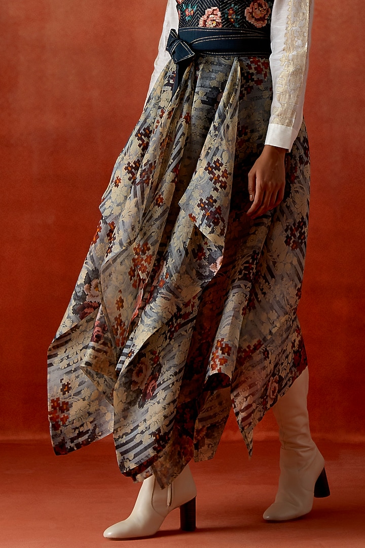 Indigo Silk Chanderi Embroidered Corset Party Wear Dress With Shirt by Jajaabor at Pernia's Pop Up Shop