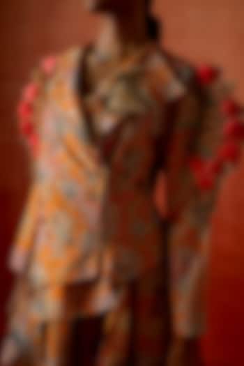 Mustard Silk Chanderi Embroidered Jacket by Jajaabor at Pernia's Pop Up Shop