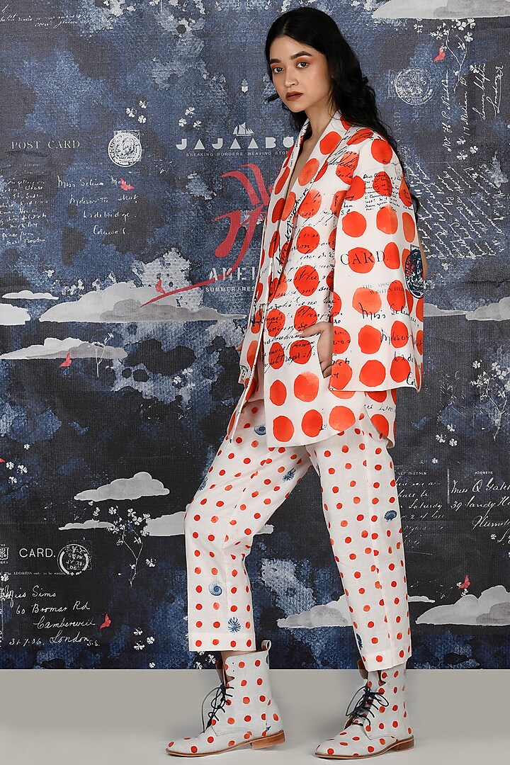 Red Bindi Printed Play Suit by Jajaabor at Pernia's Pop Up Shop