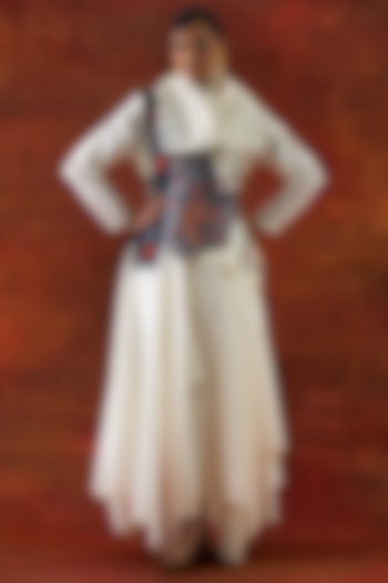 Ivory Silk Chanderi Jacket Set by Jajaabor at Pernia's Pop Up Shop