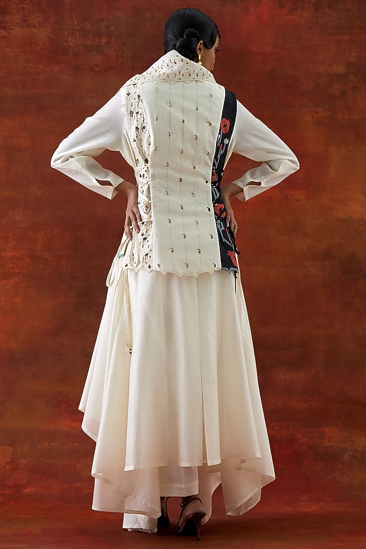 Ivory Silk Chanderi Jacket Set by Jajaabor at Pernia's Pop Up Shop