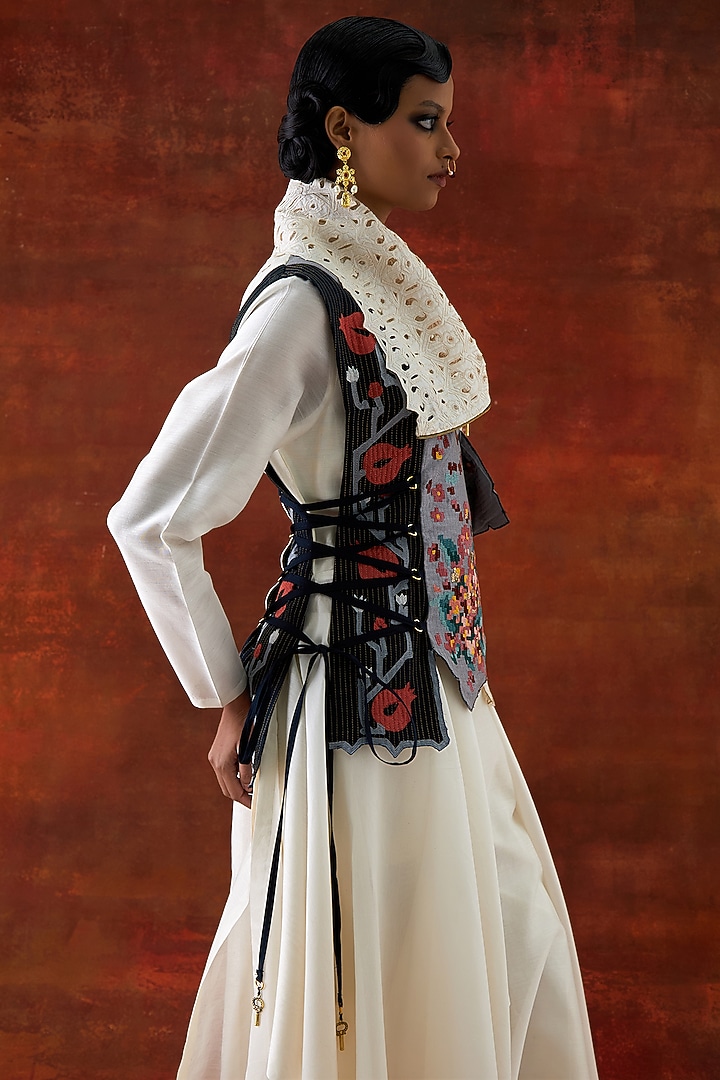 Ivory Silk Chanderi Jacket Set by Jajaabor at Pernia's Pop Up Shop