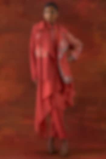 Coral Organza Embroidered Jacket Set by Jajaabor at Pernia's Pop Up Shop