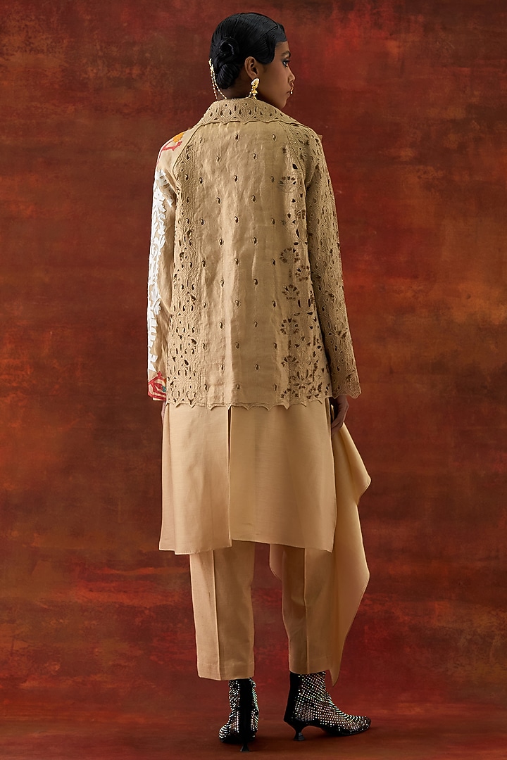 Gold Organza Embroidered Jacket Set by Jajaabor at Pernia's Pop Up Shop