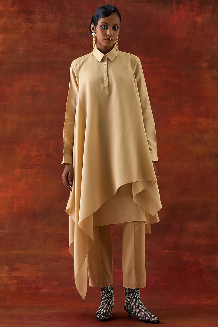 Gold Organza Embroidered Jacket Set by Jajaabor at Pernia's Pop Up Shop