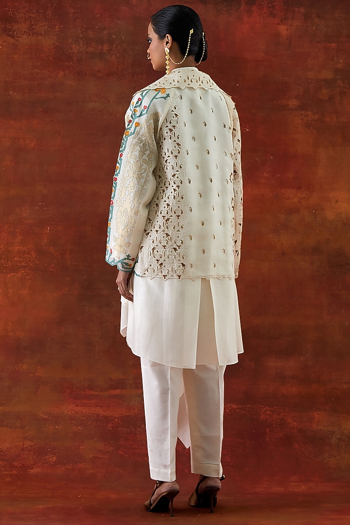 Ivory Organza Embroidered Jacket Set by Jajaabor at Pernia's Pop Up Shop