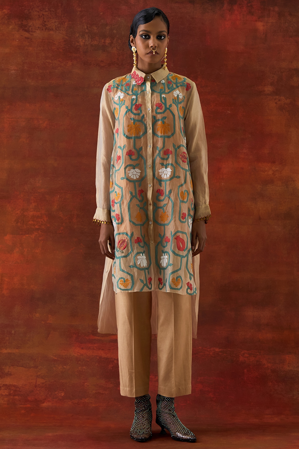 Jajaabor Gold Tissue Embroidered Co-Ord Set