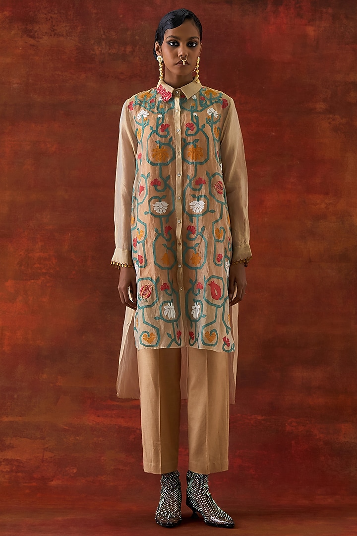 Gold Tissue Embroidered Co-Ord Set by Jajaabor at Pernia's Pop Up Shop