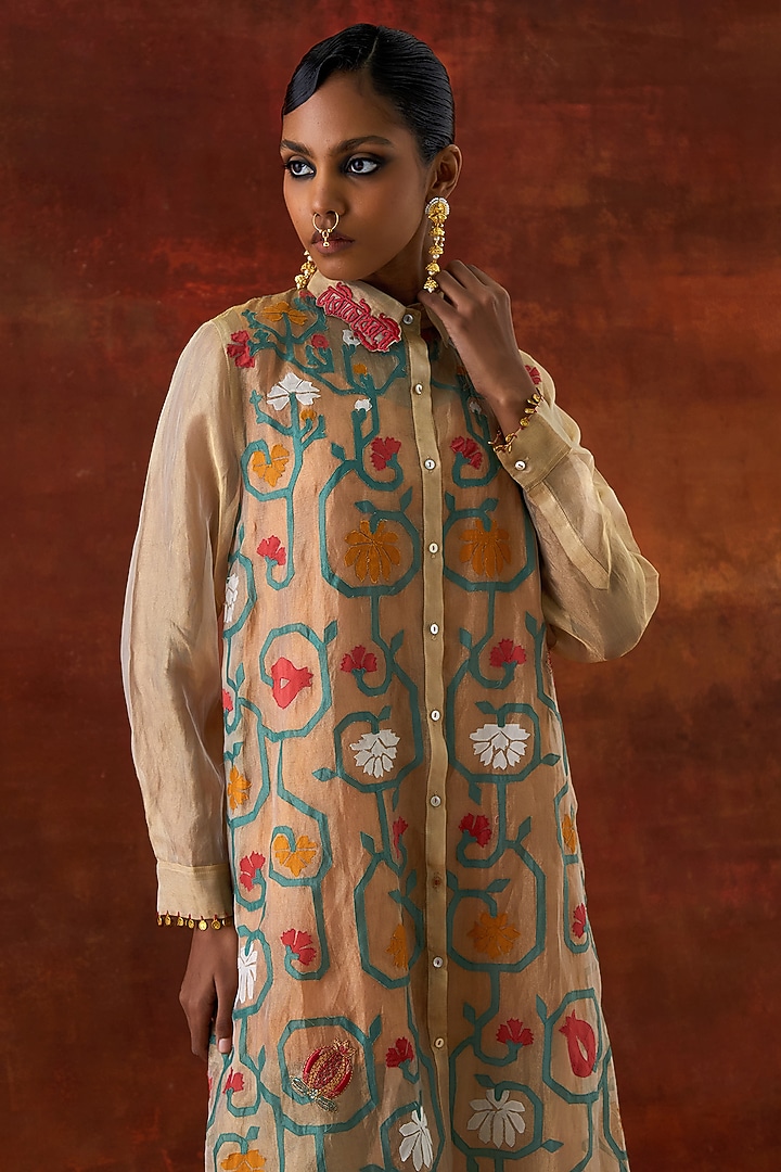 Gold Tissue Embroidered Co-Ord Set by Jajaabor at Pernia's Pop Up Shop
