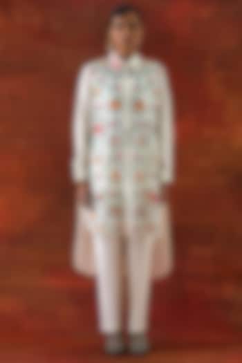 Ivory Silk Chanderi Embroidered Co-Ord Set by Jajaabor at Pernia's Pop Up Shop