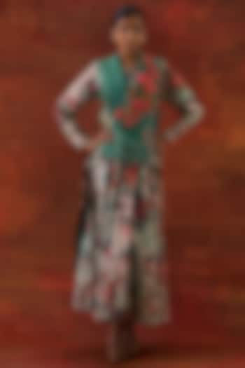 Ivory Silk Chanderi Printed Wedding Anarkali Set by Jajaabor at Pernia's Pop Up Shop
