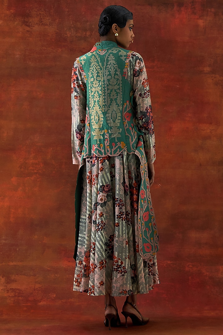 Ivory Silk Chanderi Printed Wedding Anarkali Set by Jajaabor at Pernia's Pop Up Shop