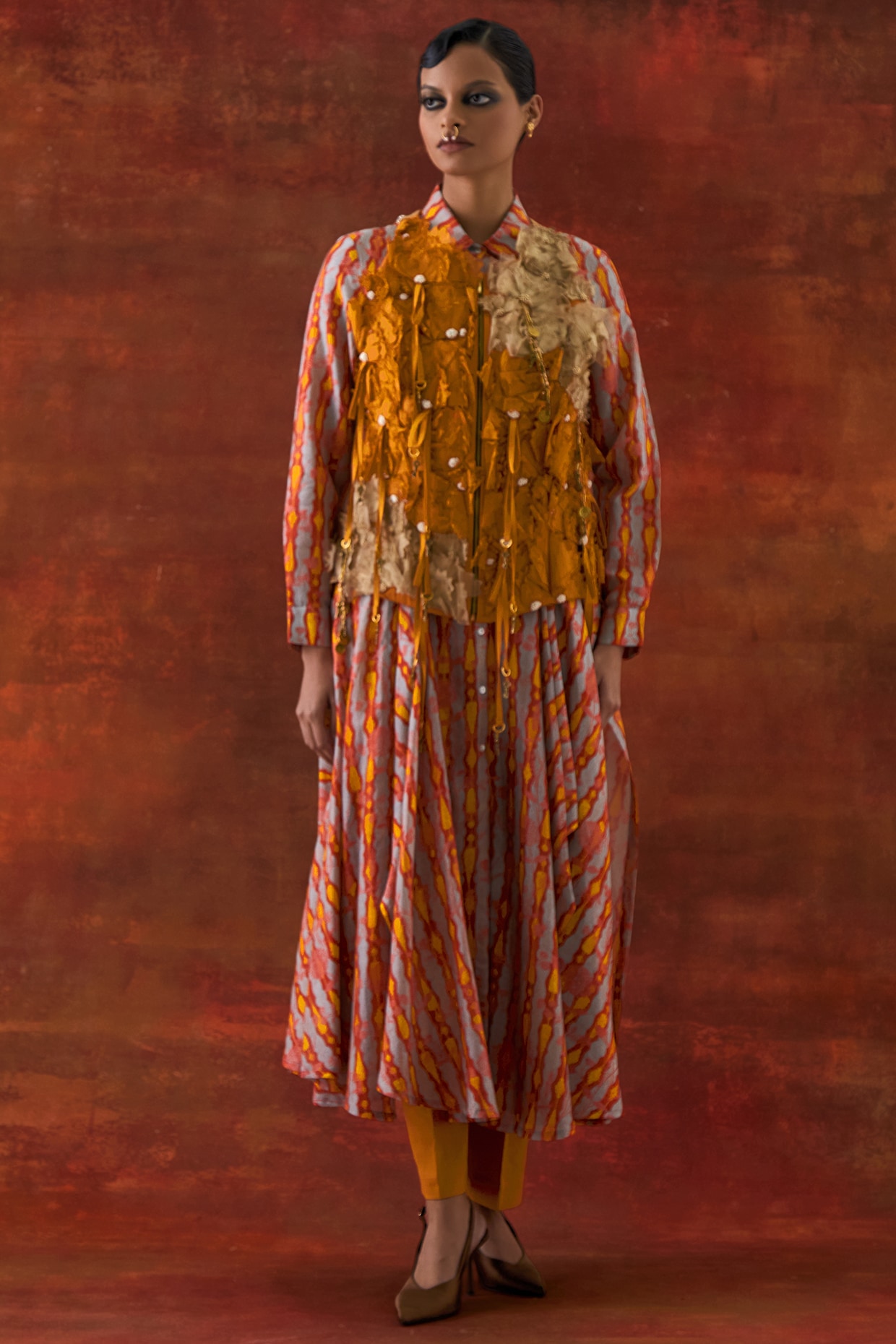 Jajaabor Yellow Silk Chanderi Floral Printed Co-Ord Set
