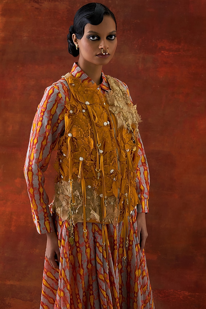 Yellow Silk Chanderi Floral Printed Co-Ord Set by Jajaabor at Pernia's Pop Up Shop
