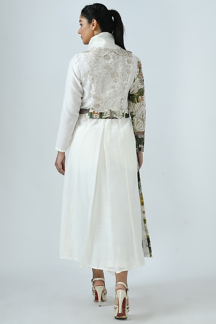 Ivory Angrakha Kurta Set With Printed Belt by Jajaabor at Pernia's Pop Up Shop